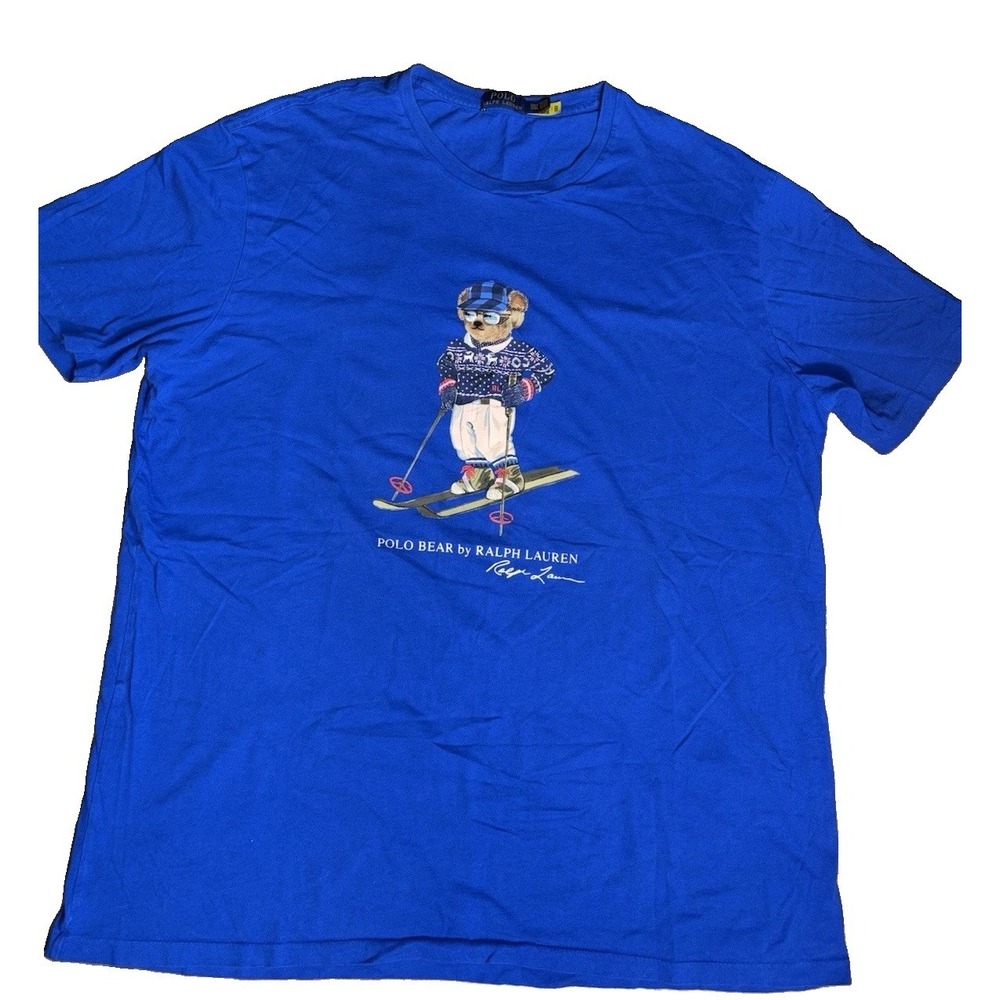 Polo Ralph Lauren Men's Royal Blue Bear Graphic Print Crew-Neck T-Shirt Sz 2XL